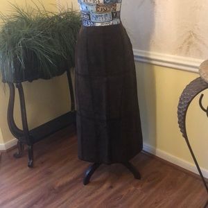 Leather suede chocolate brown full length skirt